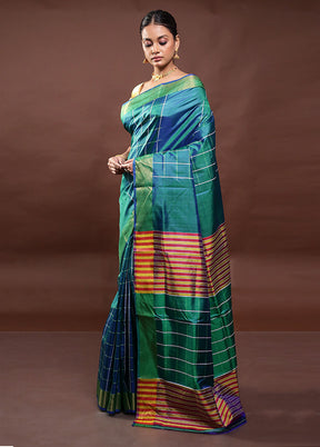 Green Kalakshetra Kanjivaram Silk Saree With Blouse Piece