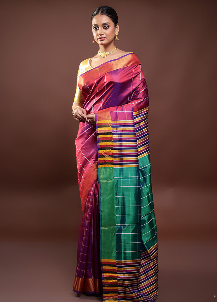 Pink Kalakshetra Kanjivaram Silk Saree With Blouse Piece