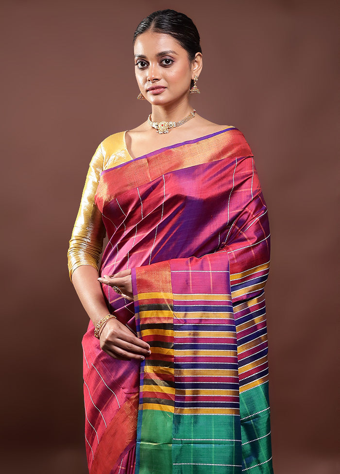 Pink Kalakshetra Kanjivaram Silk Saree With Blouse Piece