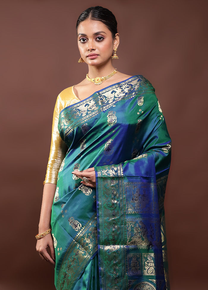 Green Handloom Baluchari Pure Silk Saree With Blouse Piece