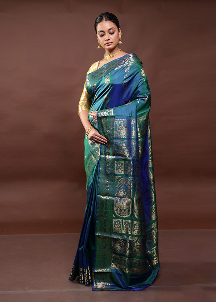 Green Handloom Baluchari Pure Silk Saree With Blouse Piece