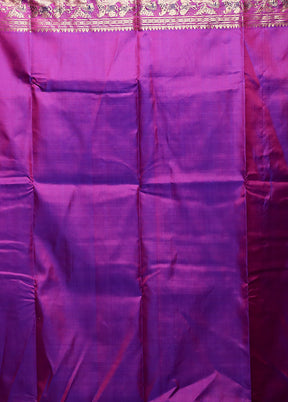 Purple Handloom Baluchari Pure Silk Saree With Blouse Piece