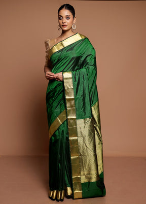 Green Handloom Kanjivaram Pure Silk Saree With Blouse Piece