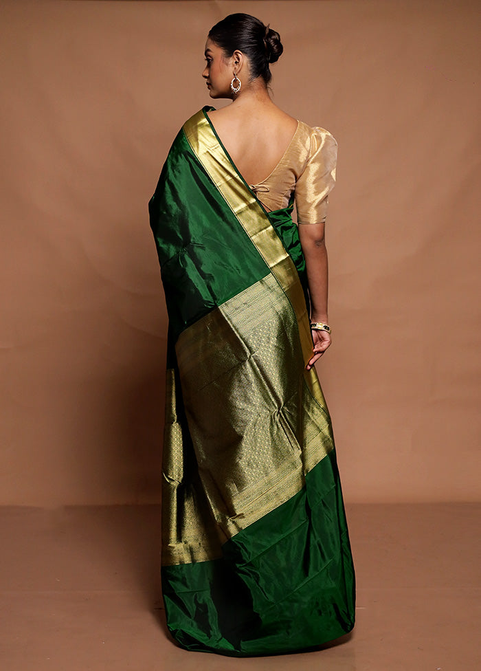 Green Handloom Kanjivaram Pure Silk Saree With Blouse Piece