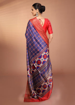 Blue Tussar Silk Saree With Blouse Piece