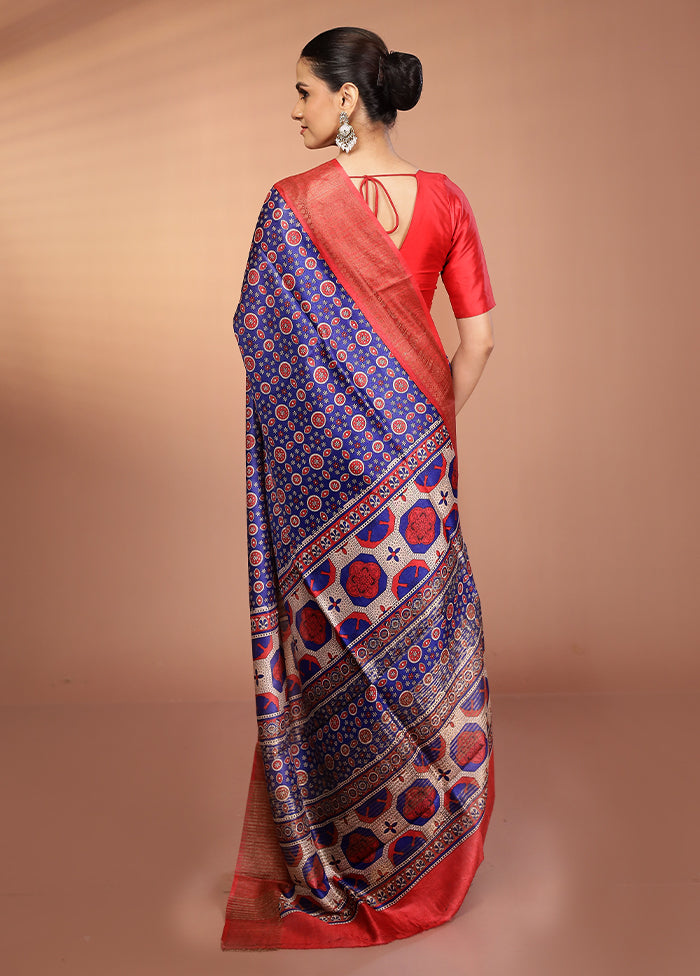 Blue Tussar Silk Saree With Blouse Piece