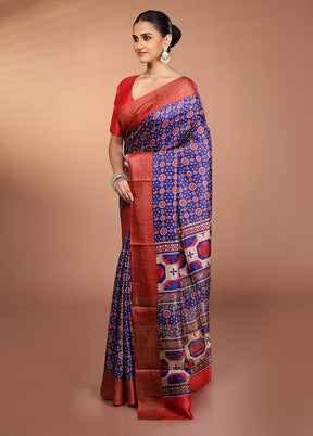 Blue Tussar Silk Saree With Blouse Piece