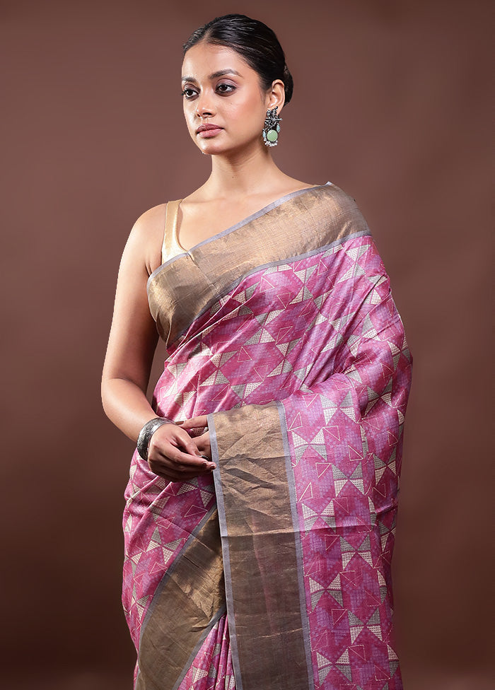 Pink Tussar Silk Saree With Blouse Piece