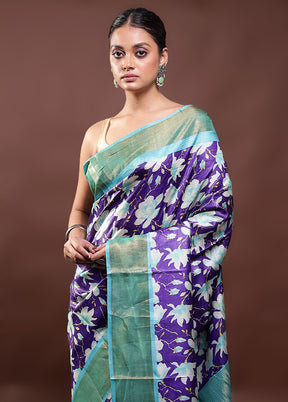 Blue Tussar Silk Saree With Blouse Piece