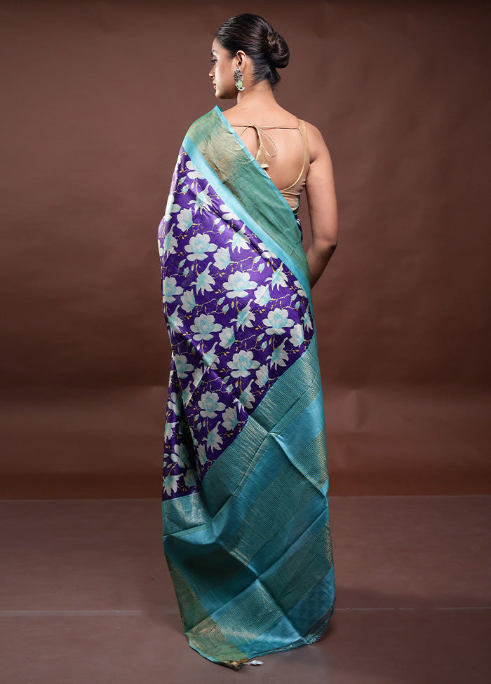 Blue Tussar Silk Saree With Blouse Piece