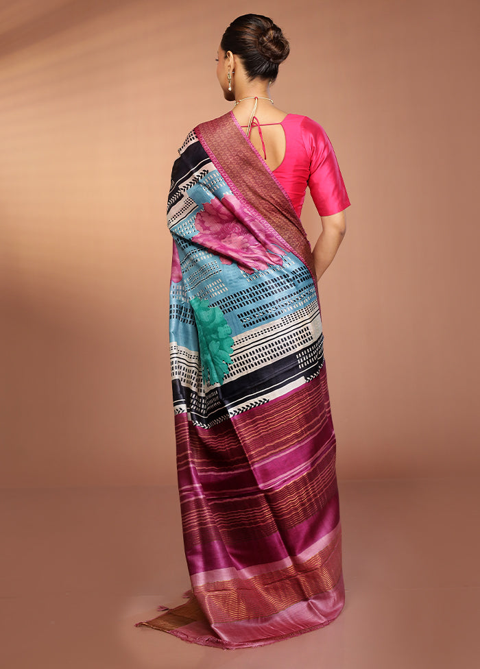 Blue Tussar Silk Saree With Blouse Piece