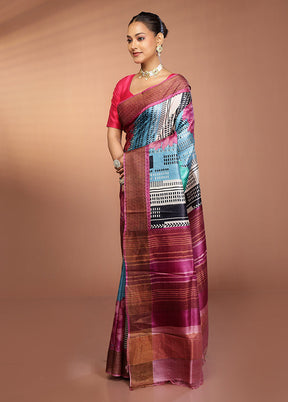 Blue Tussar Silk Saree With Blouse Piece