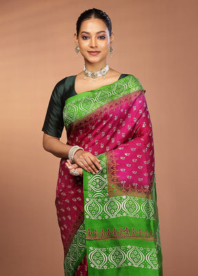 Purple Printed Pure Silk Saree Without Blouse Piece