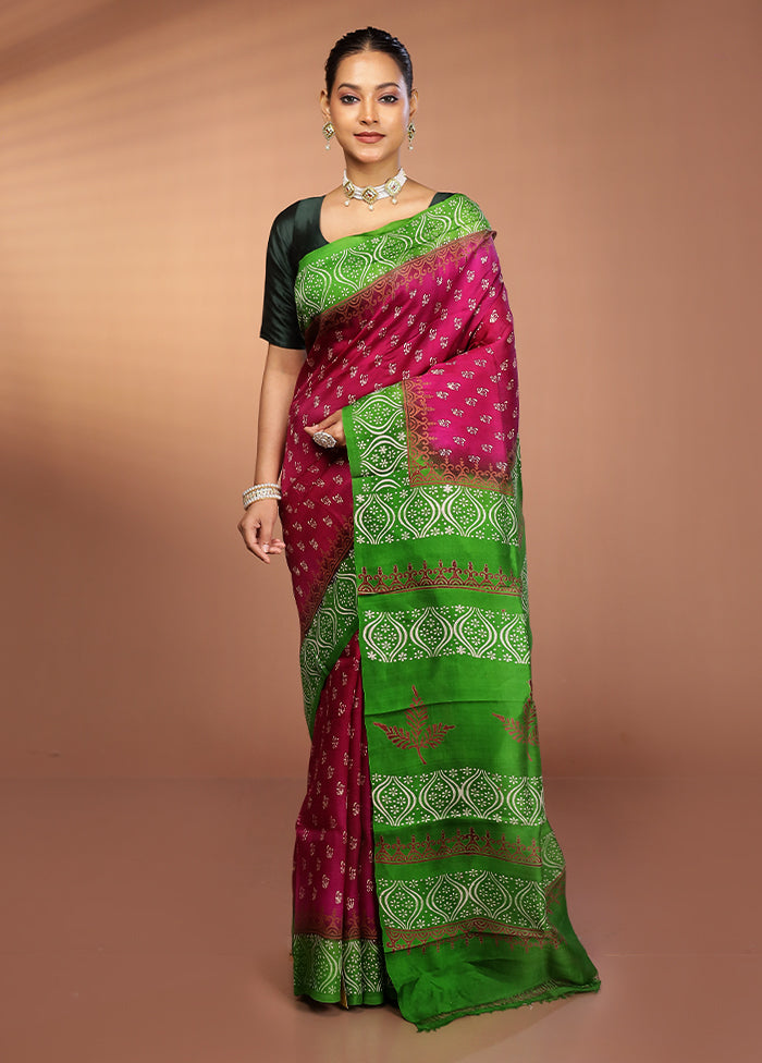 Purple Printed Pure Silk Saree Without Blouse Piece
