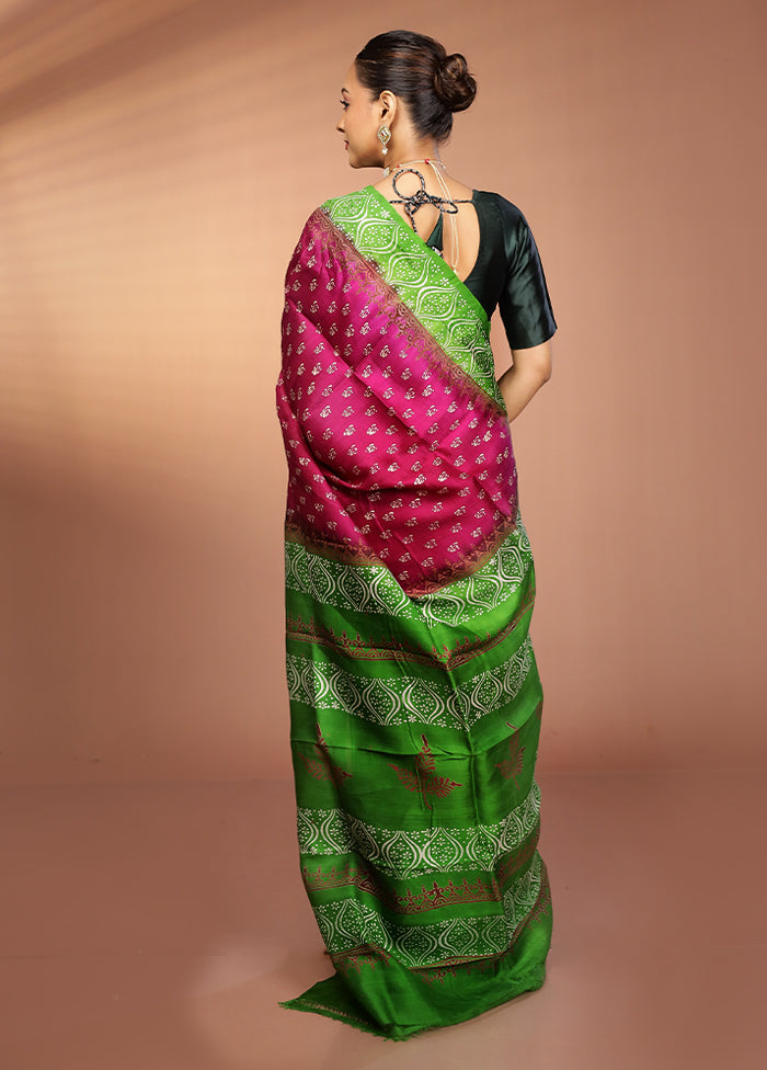 Purple Printed Pure Silk Saree Without Blouse Piece