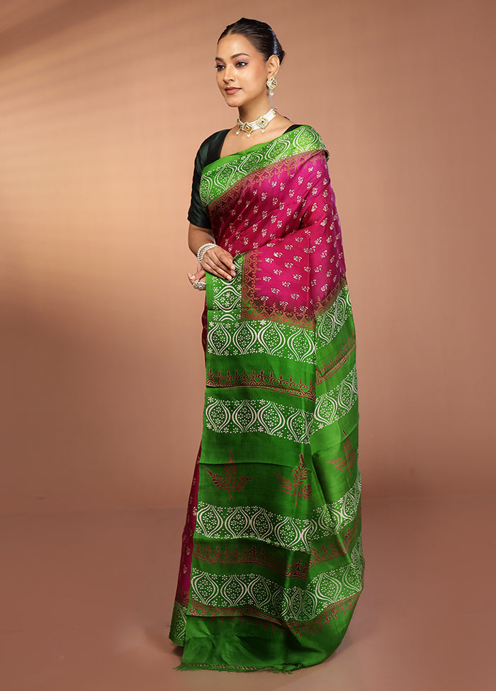 Purple Printed Pure Silk Saree Without Blouse Piece