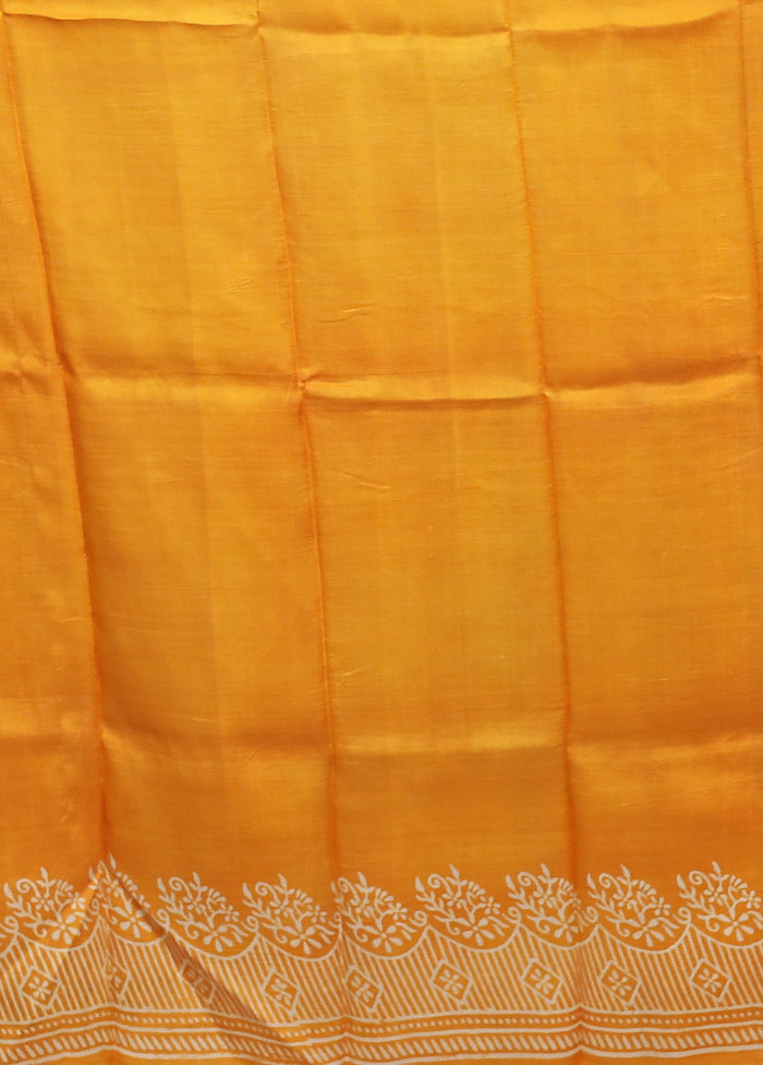 Blue Printed Pure Silk Saree Without Blouse Piece