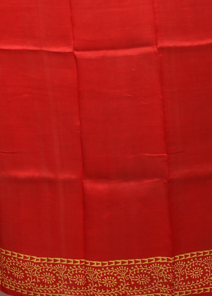 Green Printed Pure Silk Saree Without Blouse Piece