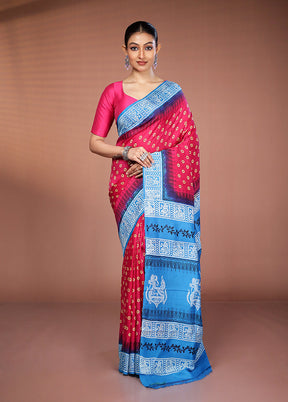 Pink Printed Pure Silk Saree Without Blouse Piece