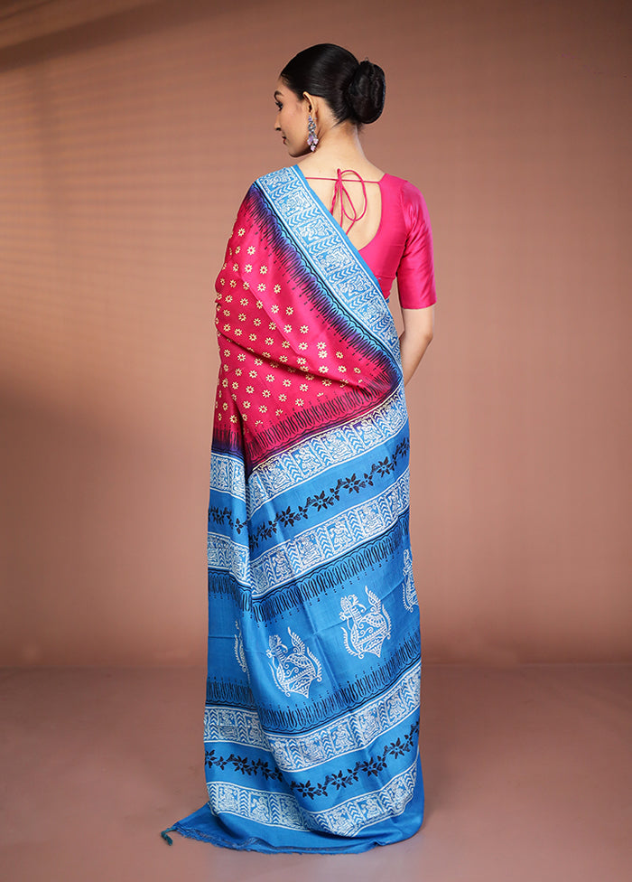 Pink Printed Pure Silk Saree Without Blouse Piece