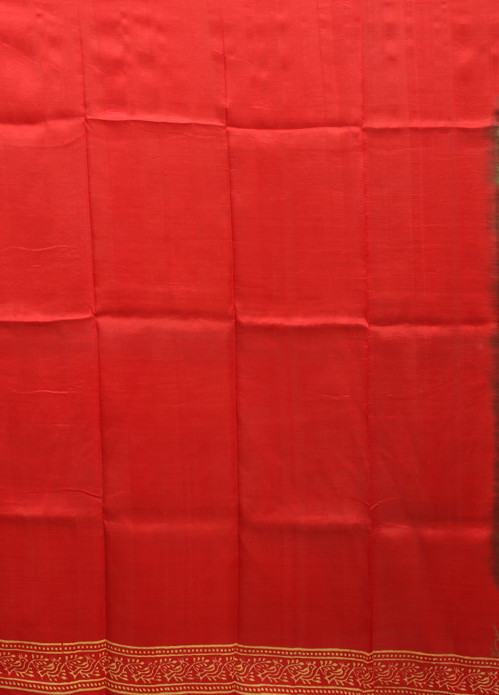 Green Printed Pure Silk Saree Without Blouse Piece