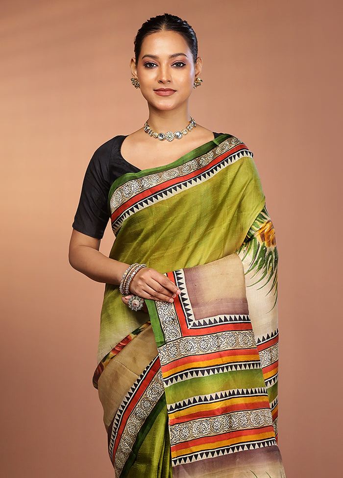 Cream Printed Pure Silk Saree Without Blouse Piece