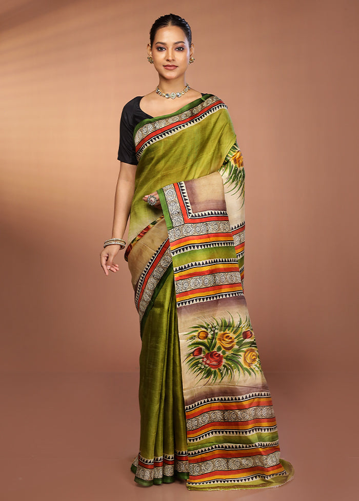 Cream Printed Pure Silk Saree Without Blouse Piece