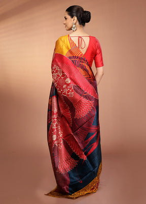 Multicolor Printed Pure Silk Saree Without Blouse Piece