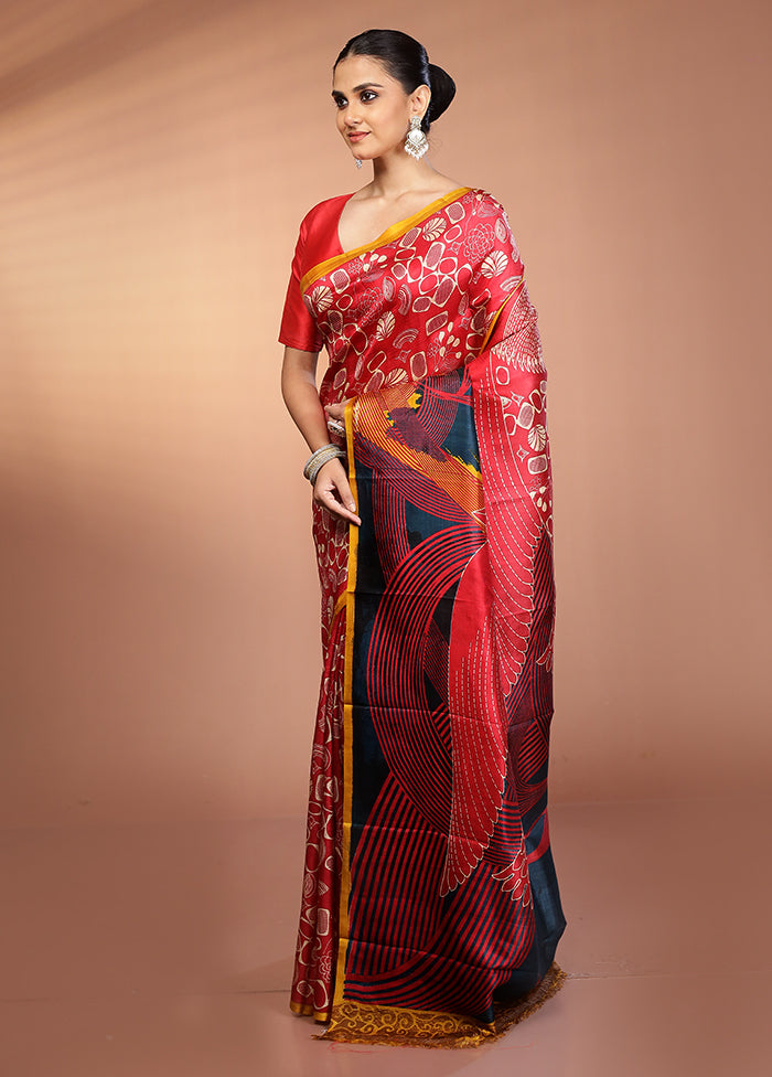 Multicolor Printed Pure Silk Saree Without Blouse Piece