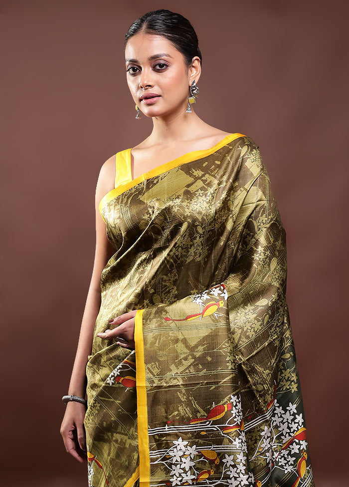 Multicolor Printed Pure Silk Saree Without Blouse Piece