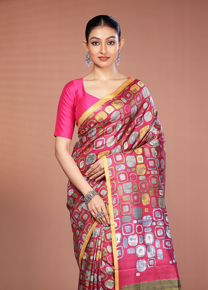 Multicolor Printed Pure Silk Saree Without Blouse Piece