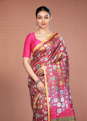 Multicolor Printed Pure Silk Saree Without Blouse Piece