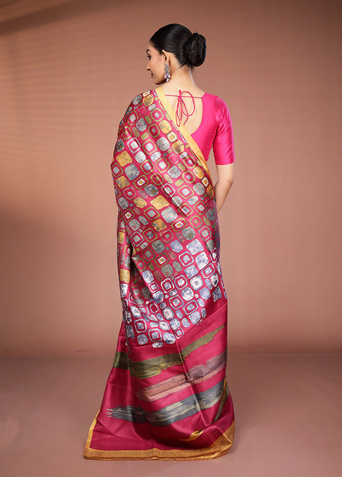 Multicolor Printed Pure Silk Saree Without Blouse Piece