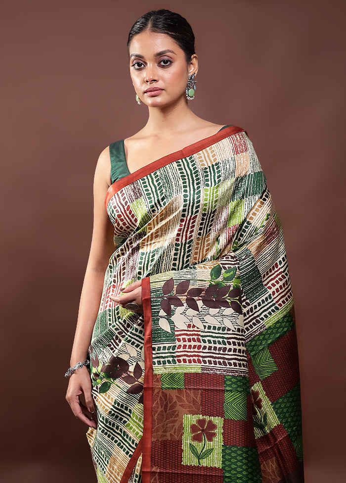 Multicolor Printed Pure Silk Saree Without Blouse Piece