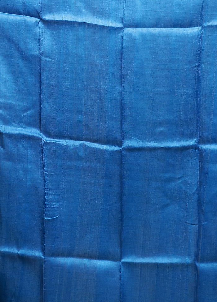 Blue Printed Pure Silk Saree Without Blouse Piece