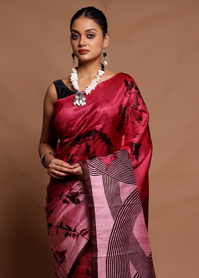 Pink Printed Pure Silk Saree Without Blouse Piece