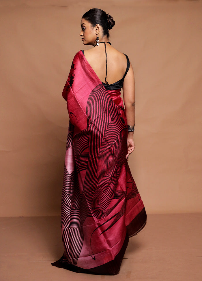 Pink Printed Pure Silk Saree Without Blouse Piece