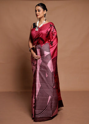 Pink Printed Pure Silk Saree Without Blouse Piece