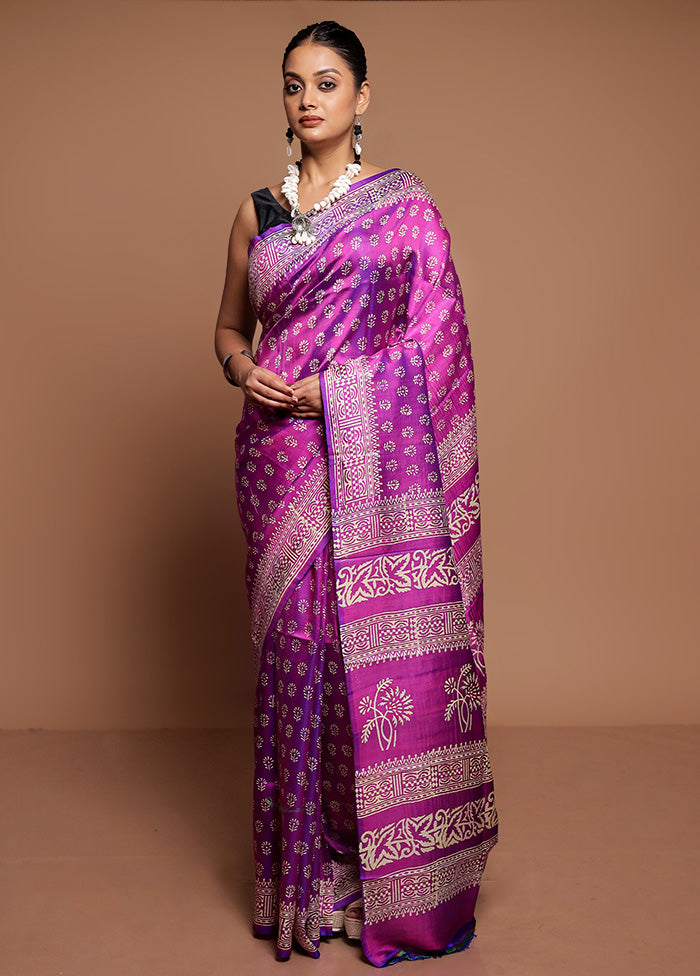 Purple Pure Bishnupuri Silk Saree Without Blouse Piece