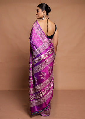 Purple Pure Bishnupuri Silk Saree Without Blouse Piece