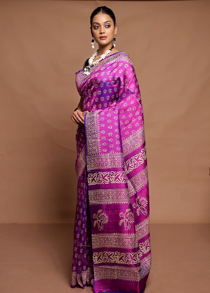 Purple Pure Bishnupuri Silk Saree Without Blouse Piece