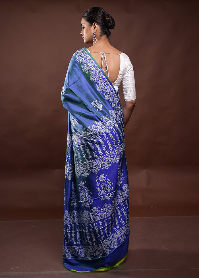 Blue Pure Bishnupuri Silk Saree Without Blouse Piece