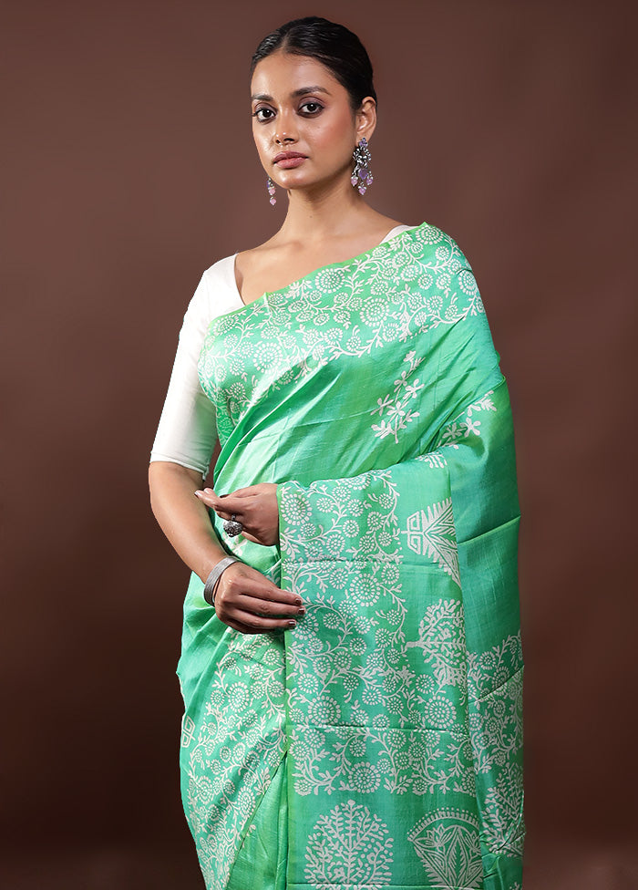 Green Pure Bishnupuri Silk Saree Without Blouse Piece