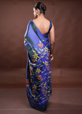 Blue Pure Bishnupuri Silk Saree Without Blouse Piece