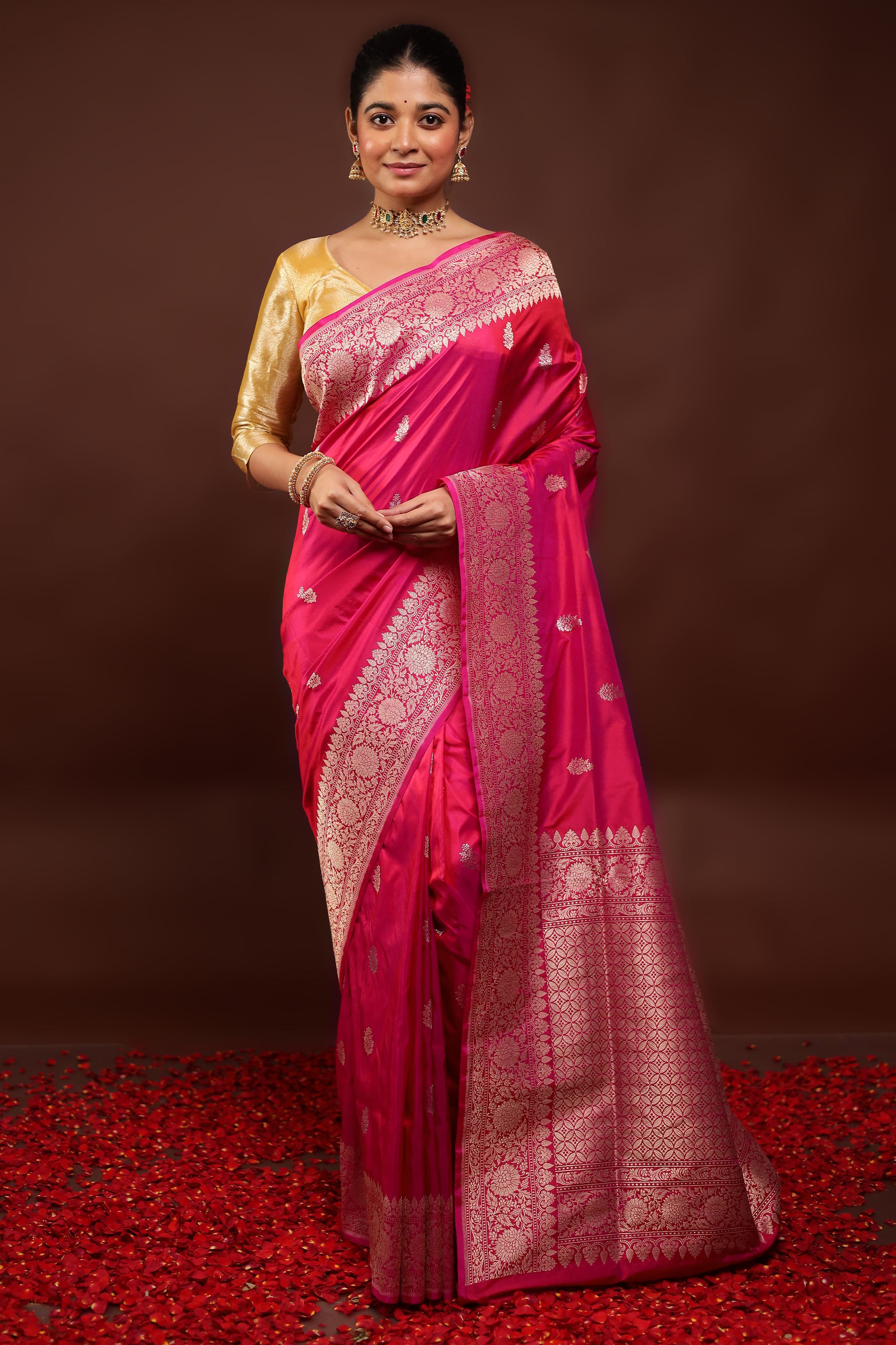 Pink Handloom Katan Pure Silk Saree With Blouse Piece