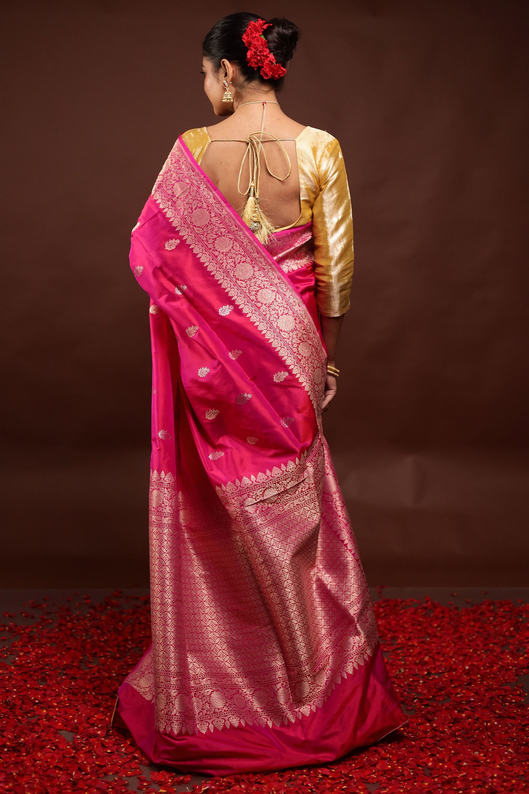 Pink Handloom Katan Pure Silk Saree With Blouse Piece