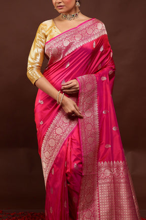 Pink Handloom Katan Pure Silk Saree With Blouse Piece