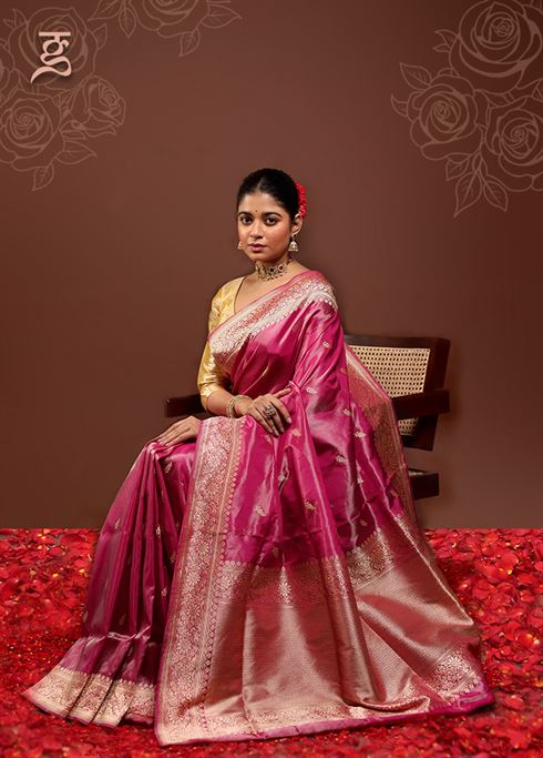 Pink Handloom Katan Pure Silk Saree With Blouse Piece