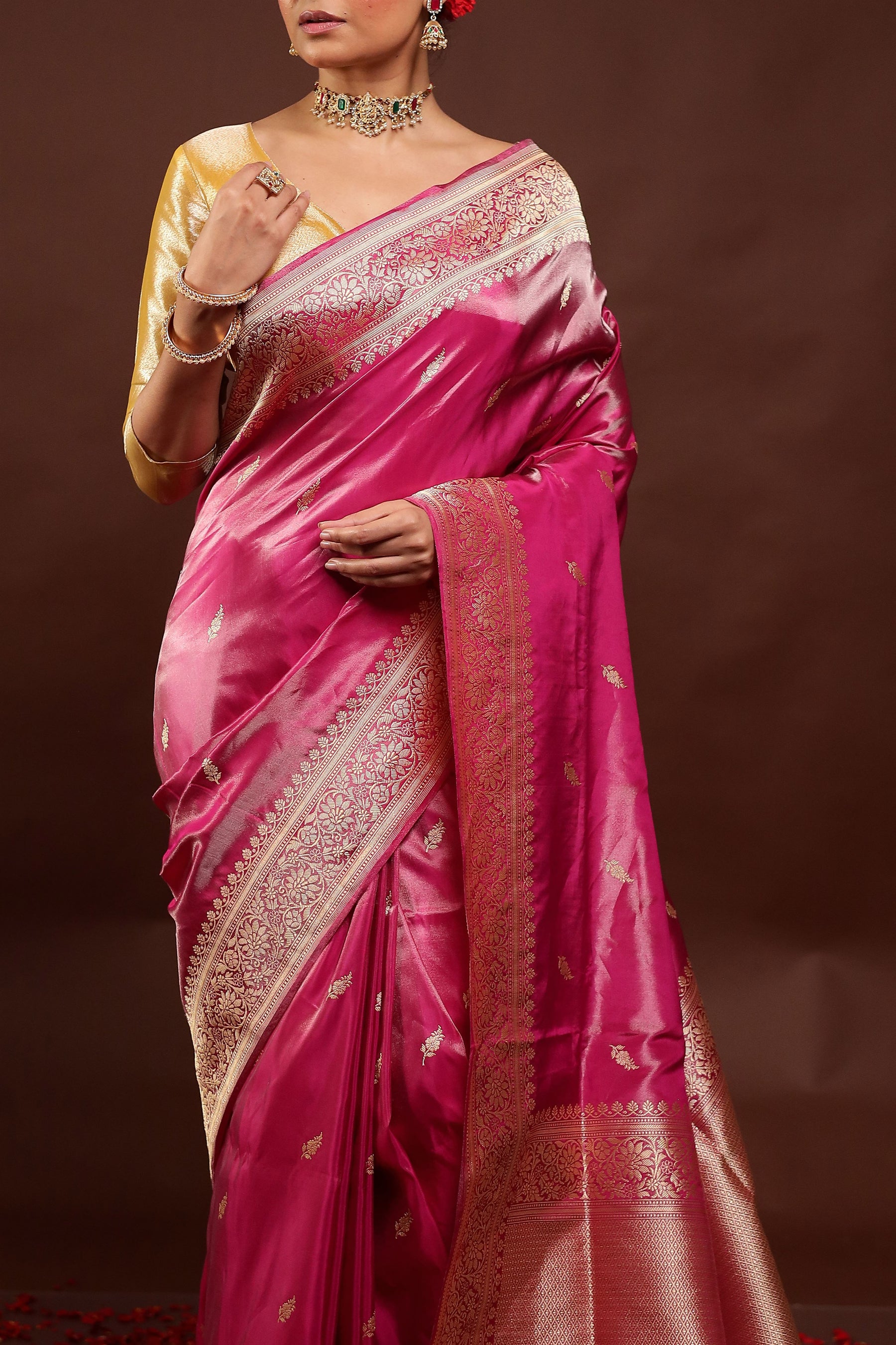 Pink Handloom Katan Pure Silk Saree With Blouse Piece