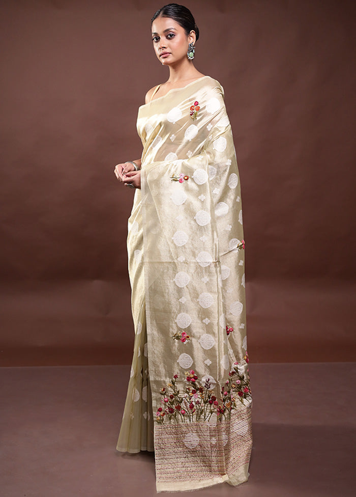 Cream Tissue Silk Saree With Blouse Piece